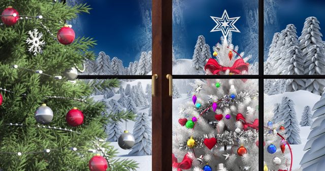 Festive Christmas Trees Against Snowy Winter Background - Download Free Stock Images Pikwizard.com