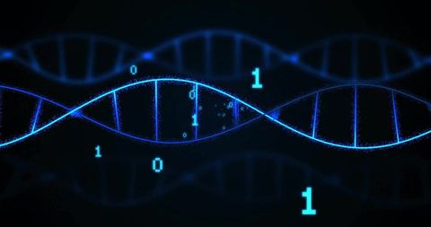 Digital DNA Helix with Binary Code and Particle Effects