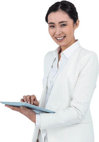 transparent background smiling businesswoman using tablet - Download Free Stock Videos Pikwizard.com