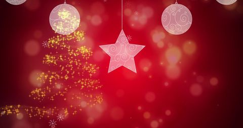 Festive Christmas Tree and Ornaments on Red Background - Download Free Stock Images Pikwizard.com