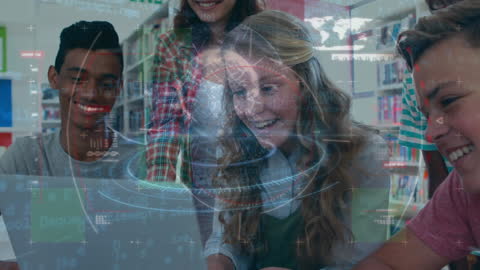 Diverse Students Engaged with Digital Learning Technology