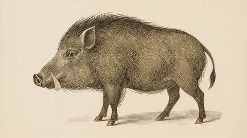 Vintage Wild Boar Illustration on Textured Background