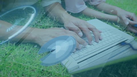 Man Working on Laptop with Futuristic Data Overlay
