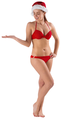 transparent woman in bikini with santa hat presenting festive gesture - Download Free Stock Videos Pikwizard.com