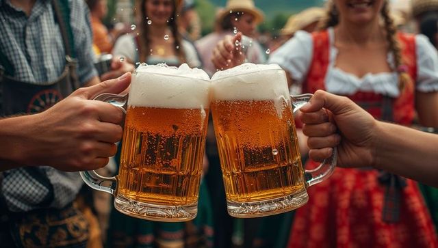 Oktoberfest Celebration with Clinking Beer Steins