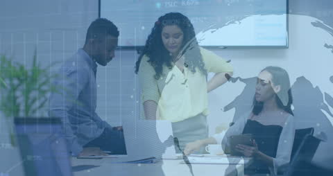 Diverse Team Collaborating with Global Analytics Overlay