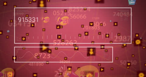 Animated Digital Network Icons on Abstract Red Background