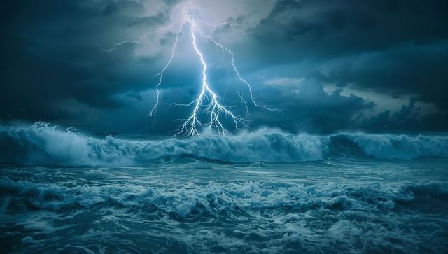 Lightning and Waves: Dramatic Ocean Thunderstorm