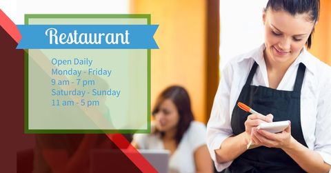 smiling waitress writing order displaying service spirit - Download Free Stock Templates Pikwizard.com