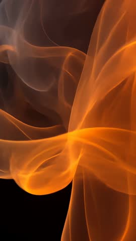 Rising Orange Smoke Ribbons Merging into Ethereal Flow against Dark Void