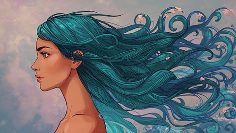 Ethereal Fantasy Portrait of Woman with Flowing Teal Hair