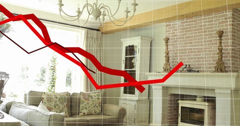 Housing Market Downtrend Concept Overlaying Living Room Interior