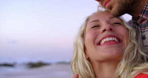 Romantic Couple Enjoying Beach Sunset Moment
