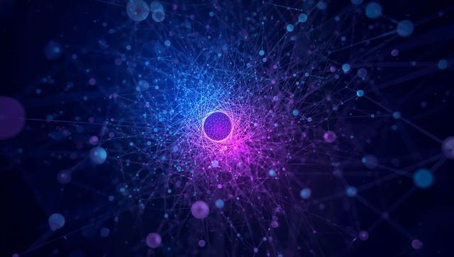 Pulsing Neural Network Core Emitting Magenta and Cyan Filaments in Futuristic Digital Space