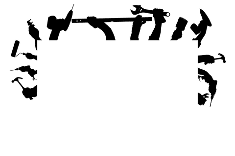 Transparent hands holding various tools isolated on white