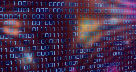 Glowing Blue Binary Code with Blurred Lights in Cyber Interface