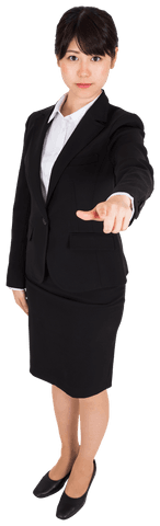 Asian Businesswoman Pointing Directly, Confident Gesture Transparent