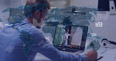 Remote collaboration and cybersecurity map overlay during virtual meeting with note-taking