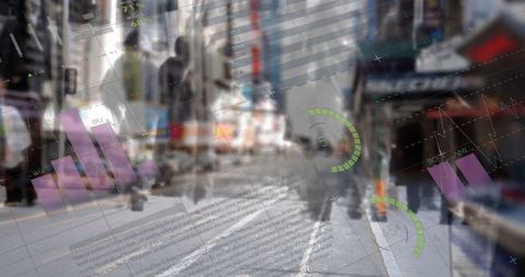 Statistical Data Processing Overlay on Busy City Street - Download Free Stock Images Pikwizard.com