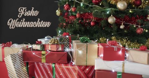 German Christmas Tradition with Decorated Tree and Gifts - Download Free Stock Images Pikwizard.com