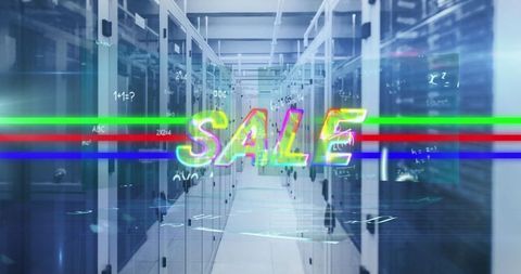 Sale promotions in modern data center, digital marketing concepts