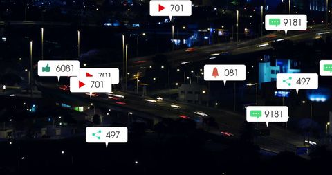 Digital Interface Icons Over Night Highway