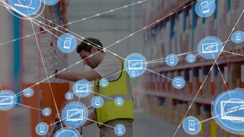 Warehouse Worker Managing Global Shipping Network Connections