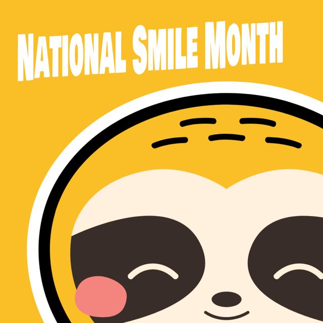 Featuring a cheerful emoji on a yellow background, this illustration celebrates National Smile Month with vibrant colors. Perfect for health awareness campaigns, social media banners, and promotional materials. The image spreads positivity and can be utilized in informational posts to emphasize the importance of smiling and maintaining good oral health.