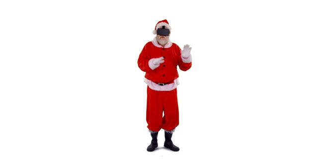 Santa Claus Dressed Elderly Man Wearing Virtual Reality Glasses - Download Free Stock Images Pikwizard.com