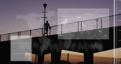 Digital Interface with Abstract Network and Runner Silhouette