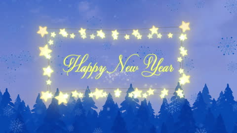 Festive Happy New Year Banner with Star Fairy Lights
