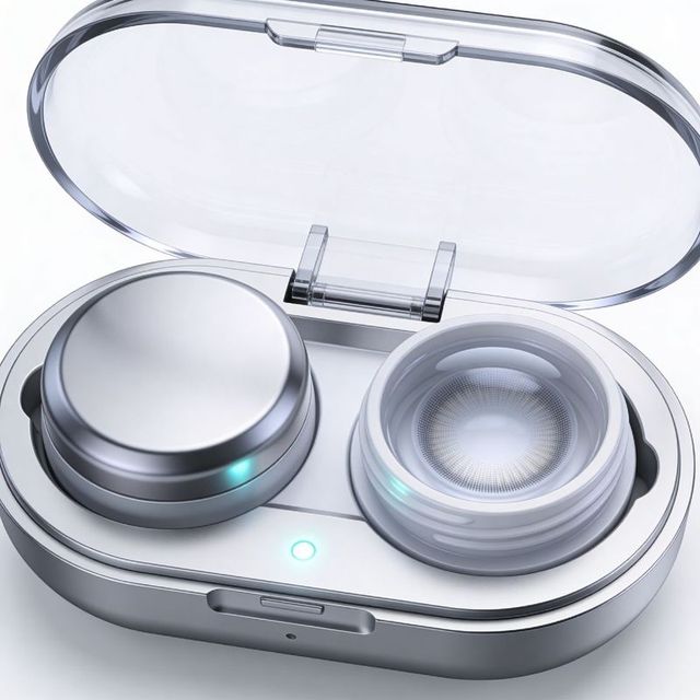 Compact led contact lens case dual wells transparent lid portable travel hygienic storage