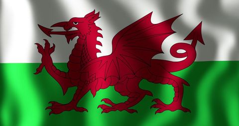 Wales Flag Waving with Red Dragon Emblem