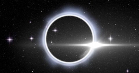 Futuristic glowing neon circle with starry background in space