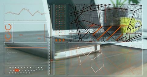 Futuristic HUD Interface in Modern Office Setting