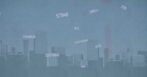 Stylized Cityscape with Financial Data Overlays