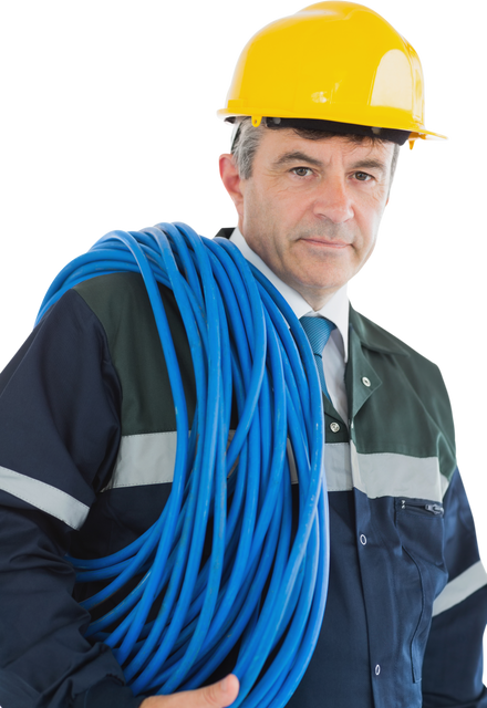 Portrait Transparent of Mature Man in Hardhat Holding Electrical Cable - Download Free Stock Videos Pikwizard.com