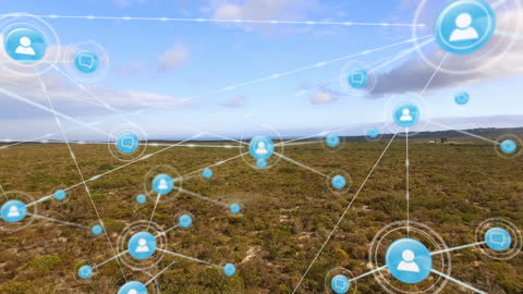 Connected Digital Network Over Rural Landscape for Technology Concept