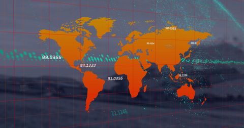World Map with Financial Data Displayed on Grid - Download Free Stock Images Pikwizard.com