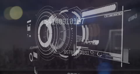 Futuristic Data Processing Overlay on Festive Lights