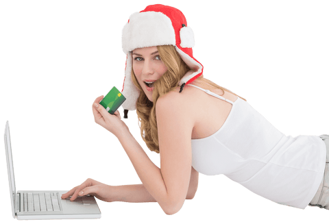 Festive Shopping on Laptop With Credit Card and Santa Hat