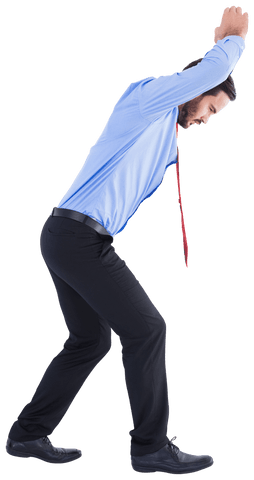 Businessman Bending Forward Raising Hands in Vivid Gesture Transparent