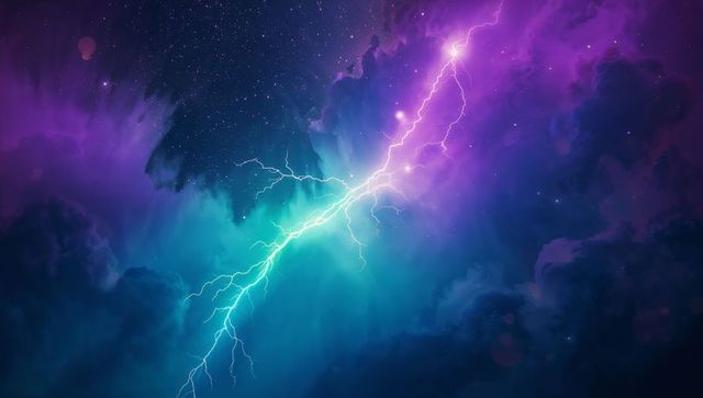 Spectacular Energy Bolt Across a Vibrant Nebula in Starry Night Sky