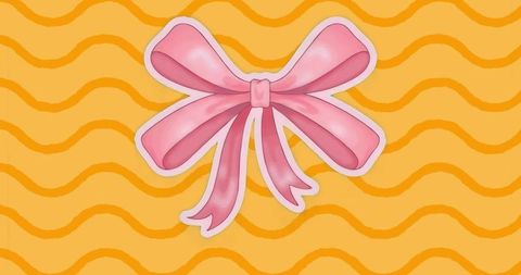 Pink ribbon bow on vibrant yellow background with wavy stripes