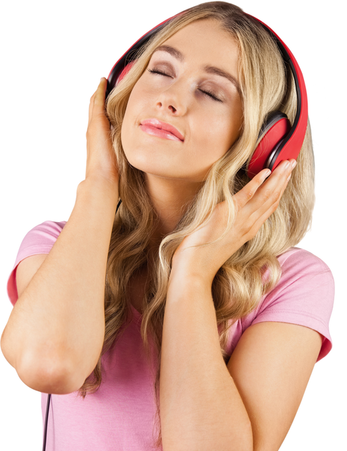 Young Woman Listening to Music with Red Headphones Transparent Background - Download Free Stock Videos Pikwizard.com