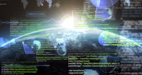 futuristic digital data visualization with program code over earth - Download Free Stock Images Pikwizard.com
