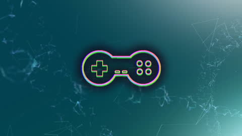 Retro Game Controller Icon with Digital Network Overlay