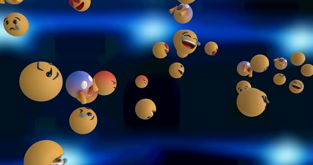 Surreal Floating Emojis with Varied Expressions on Dark Background - Download Free Stock Images Pikwizard.com