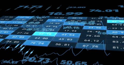 digital visualization showcasing financial data processing against black background highlights technology's role in modern markets. useful for illustrating global financial analytics, stock market trends, economic calculations, and the integration of technological advancements in finance.