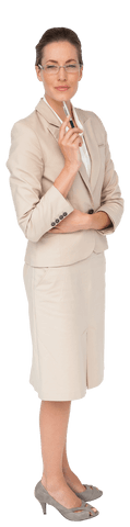 Focused Businesswoman in Beige Suit on Transparent Background